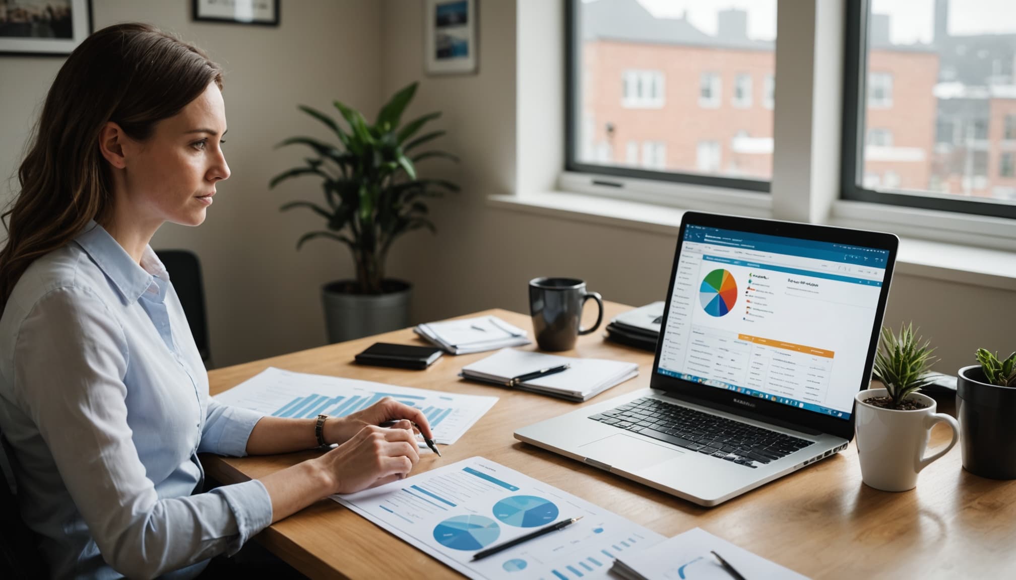 Business owner reviewing customer retention and support performance data on a laptop