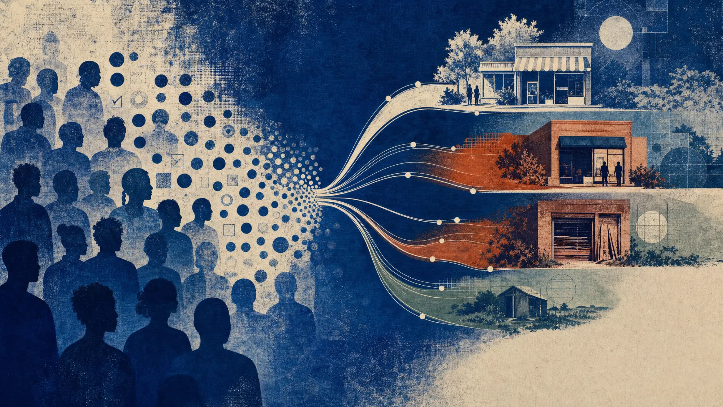 Survey responses forming a branching map of small-business credit outcomes