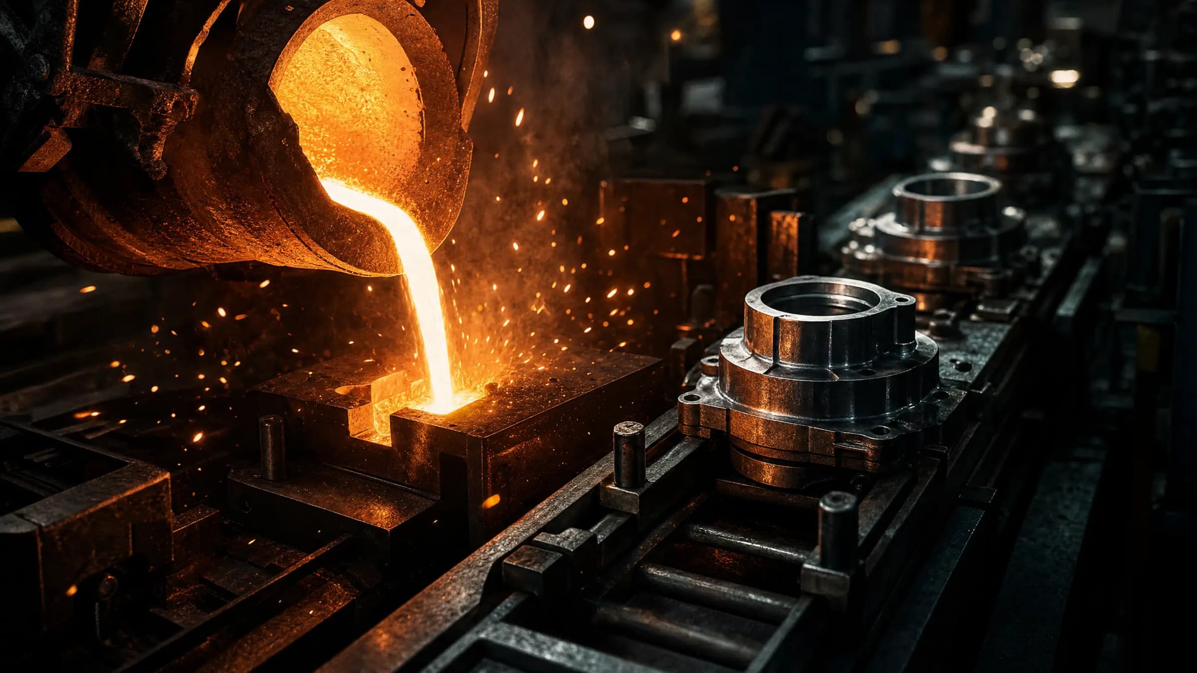 Molten metal becoming a finished machine component through strategic investment