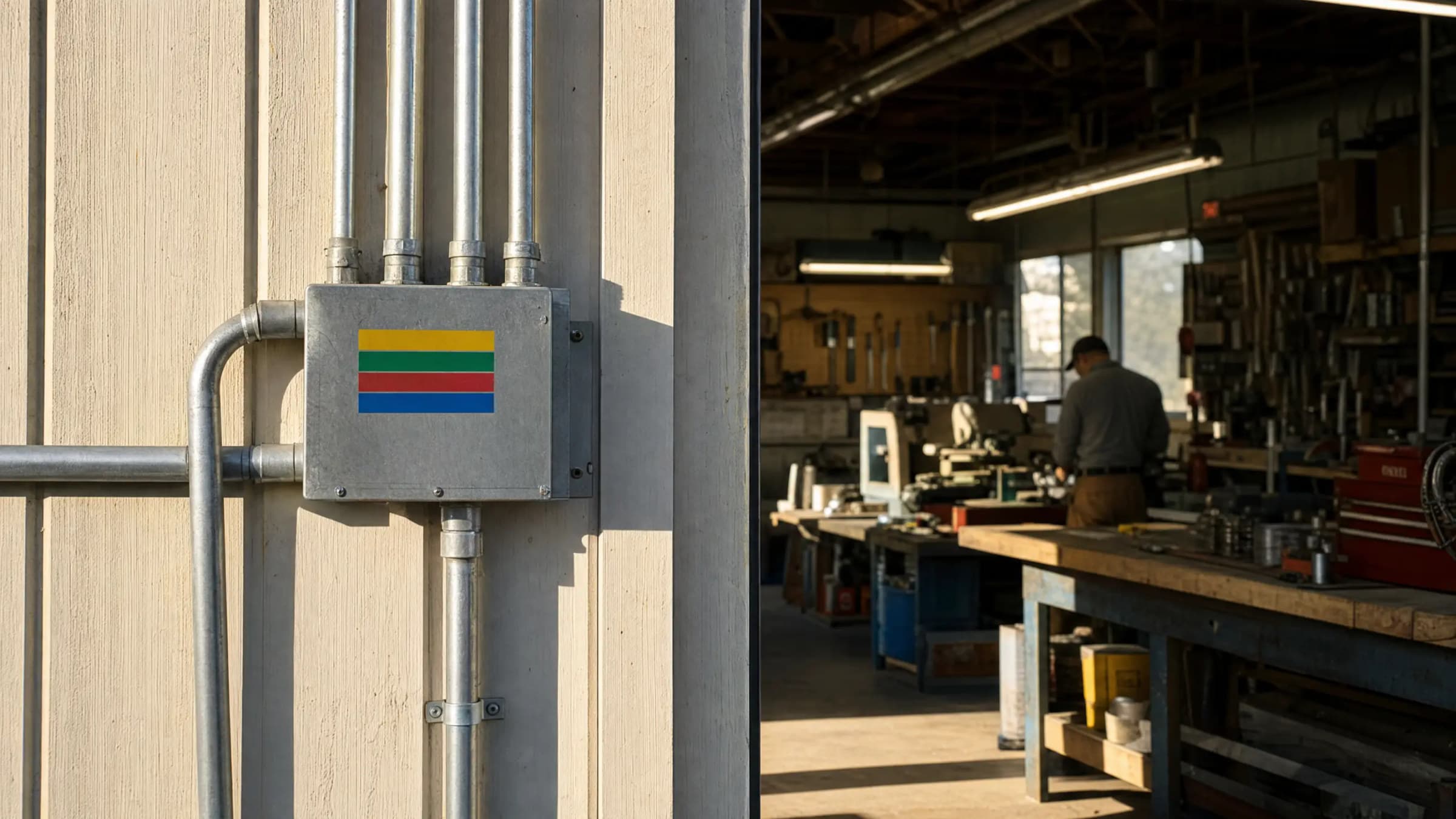 A plain dependable utility line serving a small workshop every day