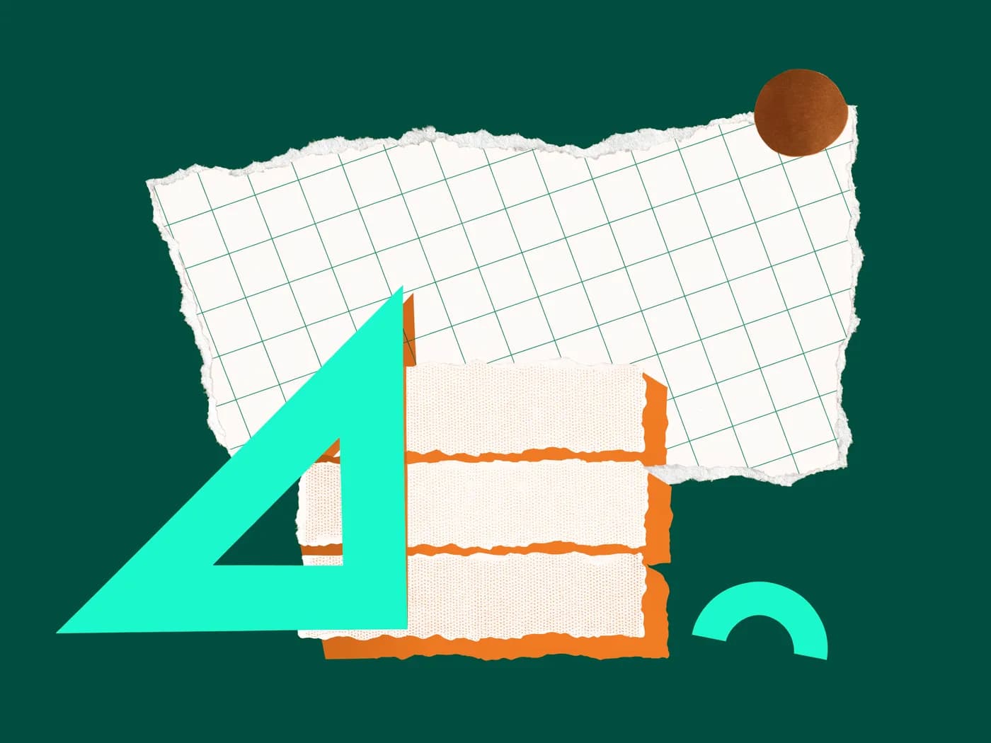 Paper-collage of grid paper, a set-square, and stacked foundation blocks